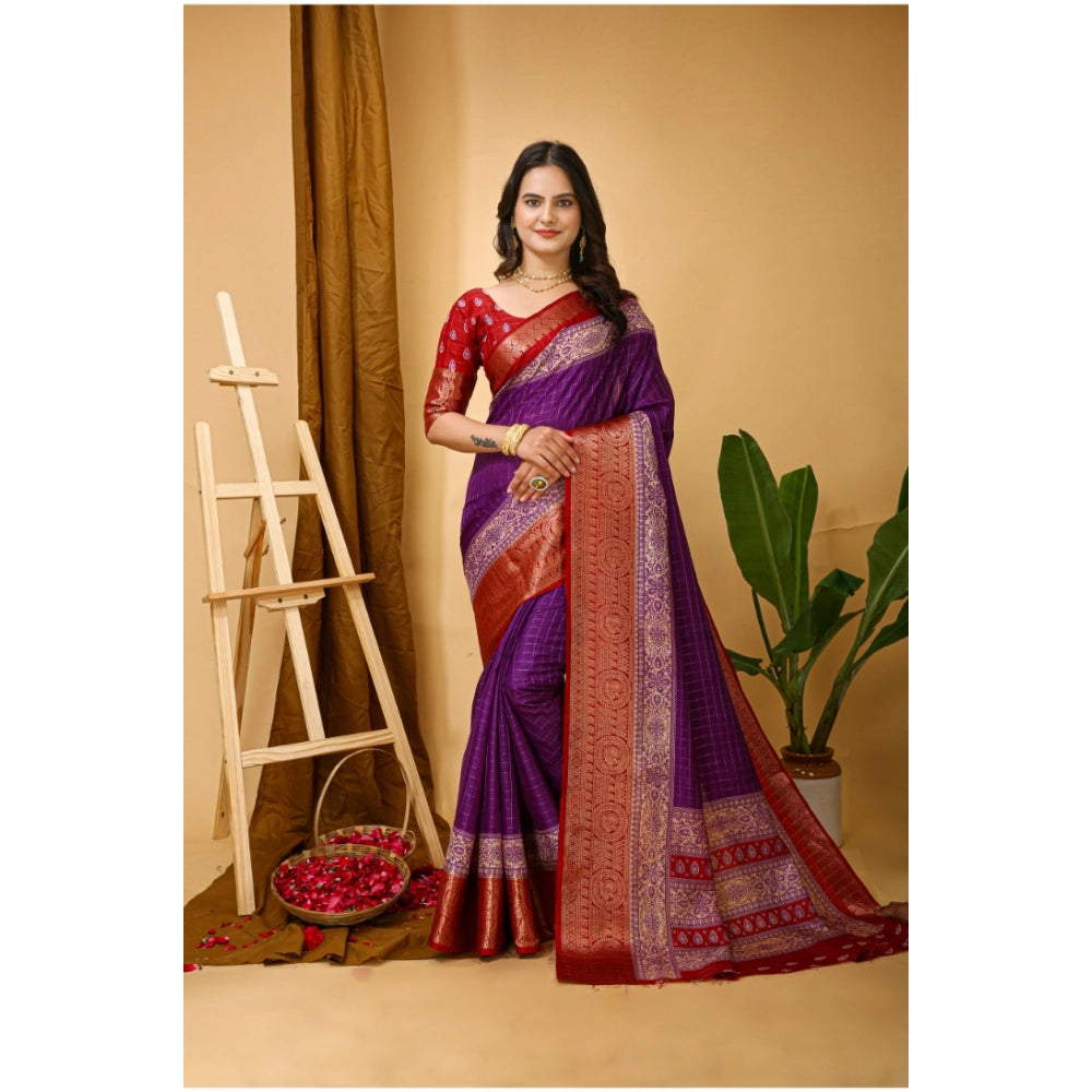 Snuggle Spot Women's Soft Dola Cotton Kalamkari Printed Saree With Unstitched Blouse 5.5Mtr (Purple)