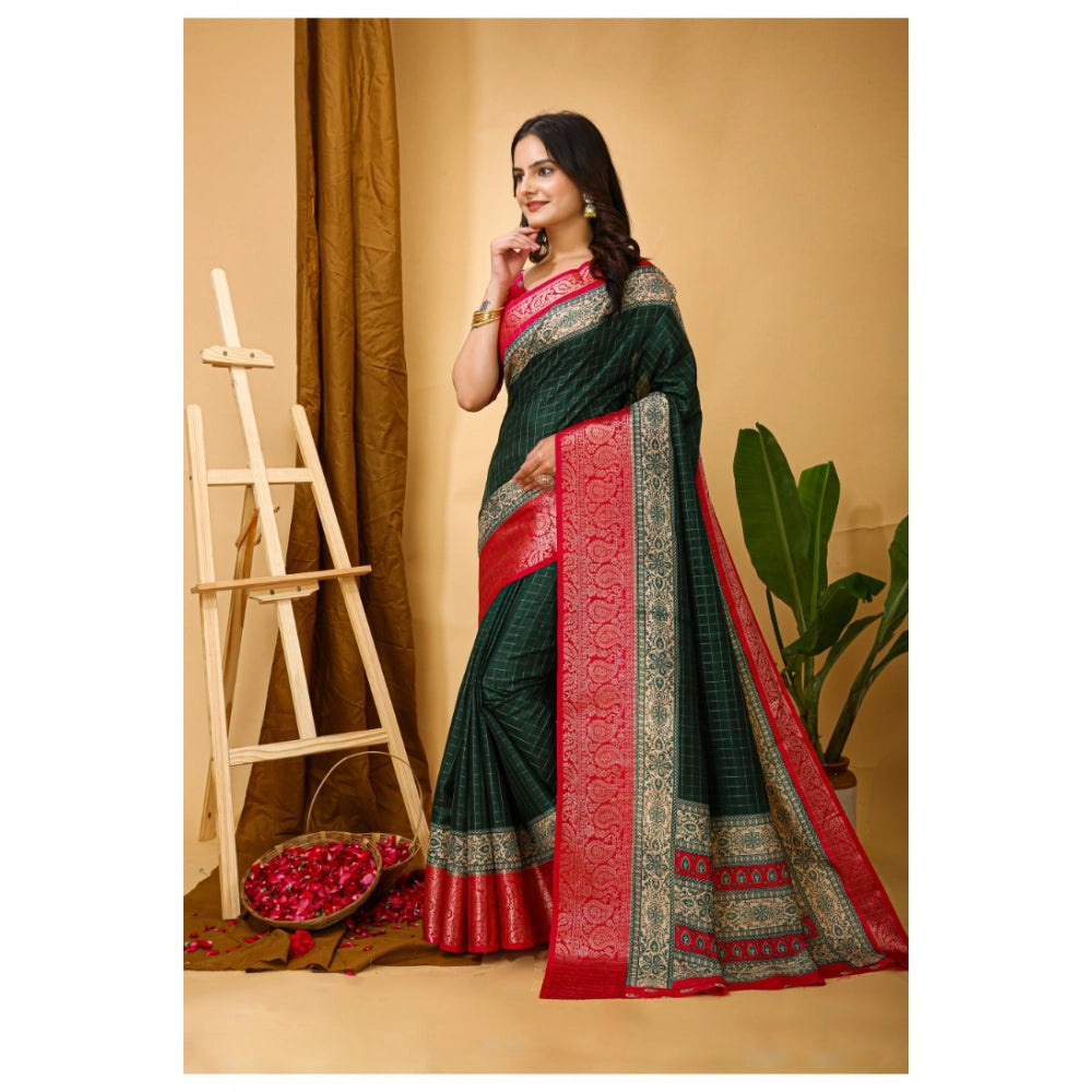 Snuggle Spot Women's Soft Dola Cotton Kalamkari Printed Saree With Unstitched Blouse 5.5Mtr (B.Green)