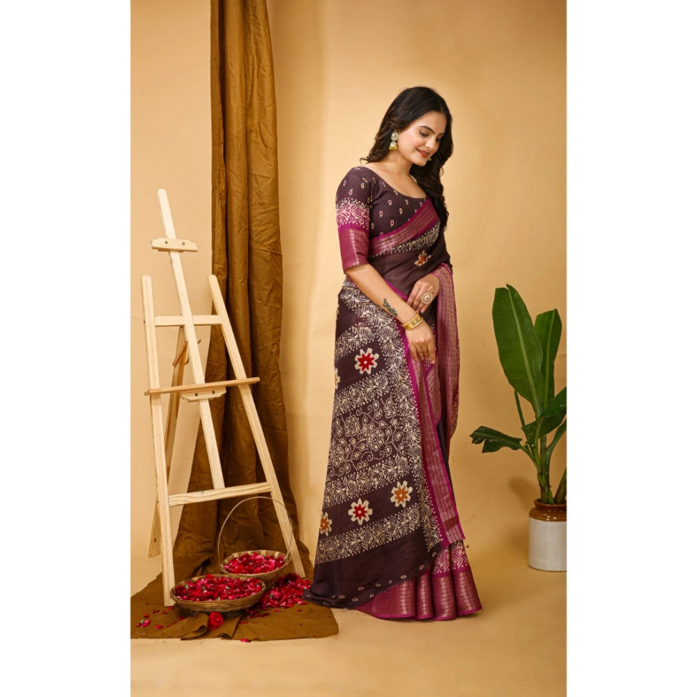 Snuggle Spot Women's Soft Blooming Marshmallow Fabric Kalamkari Printed Saree With Unstitched Blouse 5.5Mtr (Maroon)