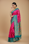 Snuggle Spot Women's Soft Dola Cotton Kalamkari Printed Saree With Unstitched Blouse 5.5Mtr (Pink)