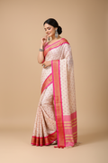 Snuggle Spot Women's Soft Cotton Silk Printed Saree With Unstitched Blouse 5.5Mtr (Pink)