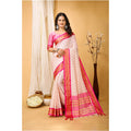 Snuggle Spot Women's Soft Cotton Silk Printed Saree With Unstitched Blouse 5.5Mtr (Pink)