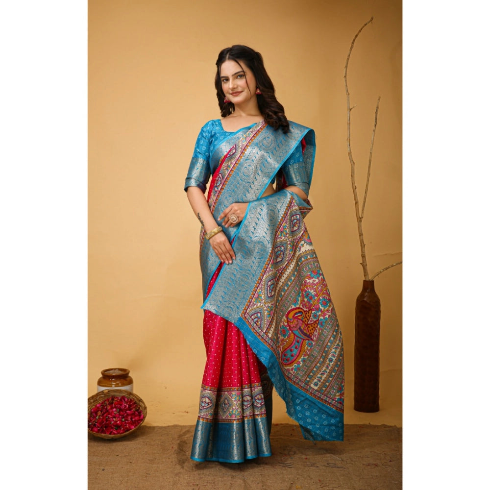 Snuggle Spot Women's Soft Dola Cotton Kalamkari Printed Saree With Unstitched Blouse 5.5Mtr (Pink)