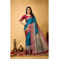 Snuggle Spot Women's Soft Dola Cotton Kalamkari Printed Saree With Unstitched Blouse 5.5Mtr (Sky Blue)