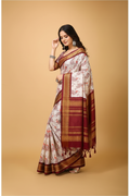 Snuggle Spot Women's Soft Cotton Silk Printed Saree With Unstitched Blouse 5.5Mtr (Maroon)