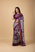 Snuggle Spot Women's Soft Handloom Cotton Kalamkari Printed Saree With Unstitched Blouse 5.5Mtr (Purple)