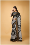 Snuggle Spot Women's Soft Handloom Cotton Kalamkari Printed Saree With Unstitched Blouse 5.5Mtr (Black)