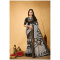 Snuggle Spot Women's Soft Handloom Cotton Kalamkari Printed Saree With Unstitched Blouse 5.5Mtr (Black)