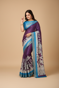 Snuggle Spot Women's Soft Handloom Cotton Kalamkari Printed Saree With Unstitched Blouse 5.5Mtr (Purple)