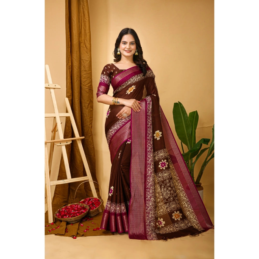 Snuggle Spot Women's Soft Blooming Marshmallow Fabric Kalamkari Printed Saree With Unstitched Blouse 5.5Mtr (Maroon)