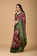 Snuggle Spot Women's Soft Dola Cotton Kalamkari Printed Saree With Unstitched Blouse 5.5Mtr (Maroon)
