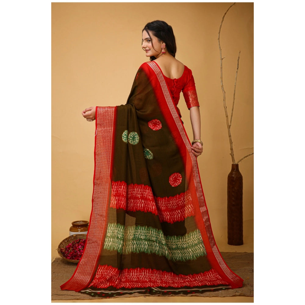 Snuggle Spot Women's Soft Blooming Marshmallow Fabric Kalamkari Printed Saree With Unstitched Blouse 5.5Mtr (Mehendi)