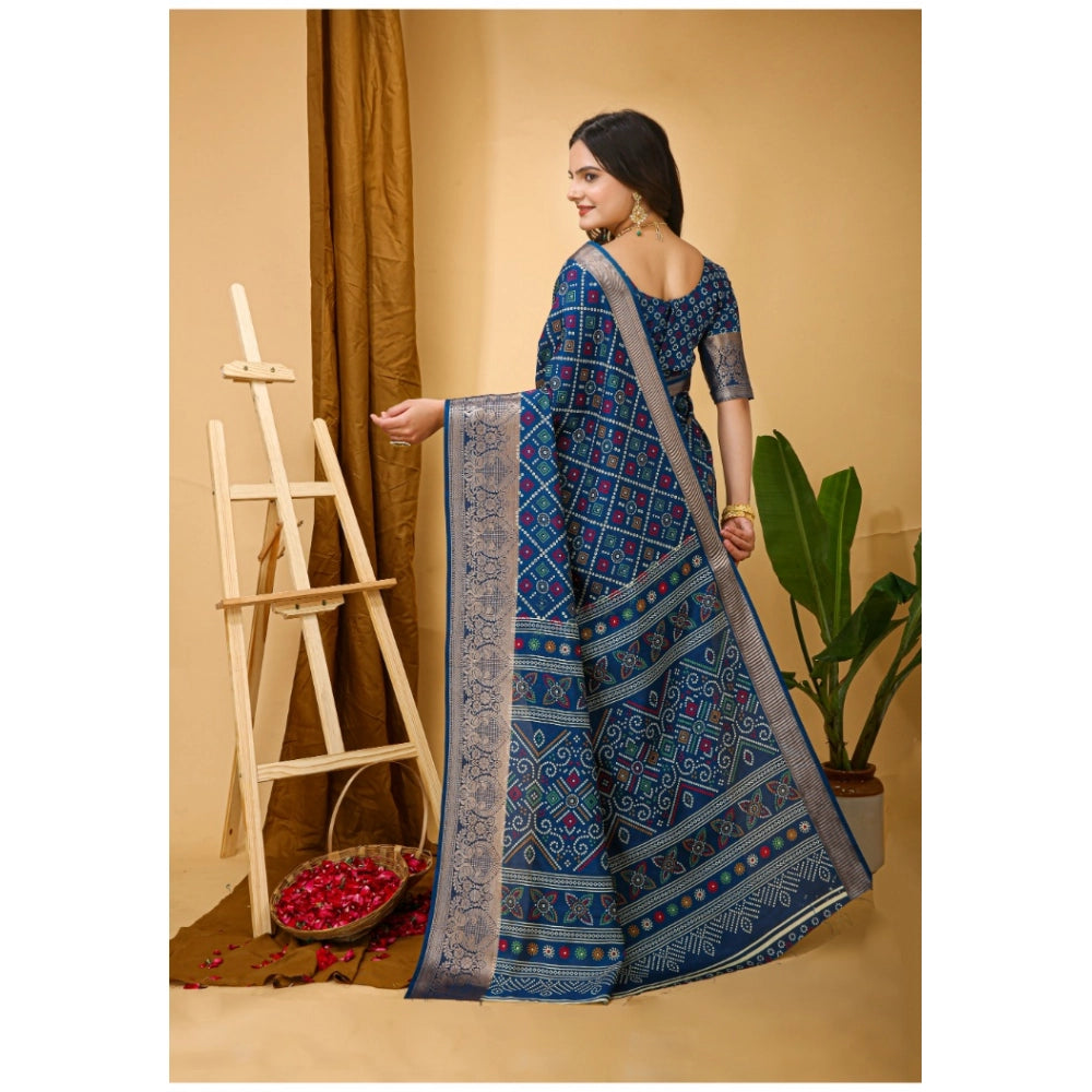 Snuggle Spot Women's Soft Dola Cotton Kalamkari Printed Saree With Unstitched Blouse 5.5Mtr (Blue)