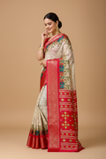 Snuggle Spot Women's Soft Dola Cotton Kalamkari Printed Saree With Unstitched Blouse 5.5Mtr (White)