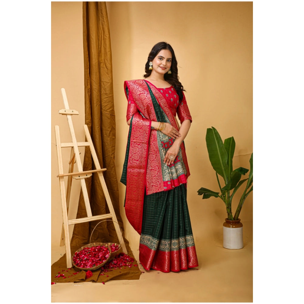 Snuggle Spot Women's Soft Dola Cotton Kalamkari Printed Saree With Unstitched Blouse 5.5Mtr (B.Green)