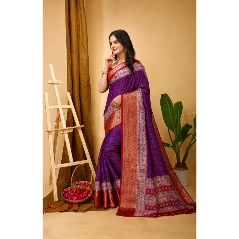Snuggle Spot Women's Soft Dola Cotton Kalamkari Printed Saree With Unstitched Blouse 5.5Mtr (Purple)