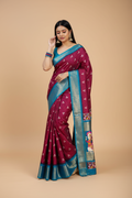 Snuggle Spot Women's Soft Dola Cotton Kalamkari Printed Saree With Unstitched Blouse 5.5Mtr (Wine)
