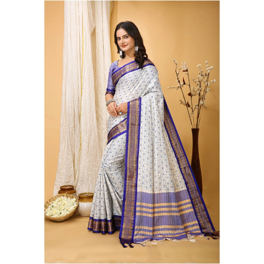 Snuggle Spot Women's Soft Cotton Silk Printed Saree With Unstitched Blouse 5.5Mtr (Purple)