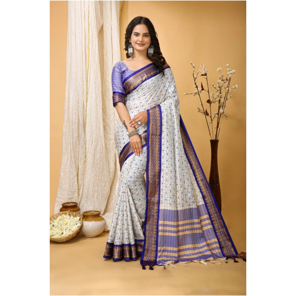 Snuggle Spot Women's Soft Cotton Silk Printed Saree With Unstitched Blouse 5.5Mtr (Purple)