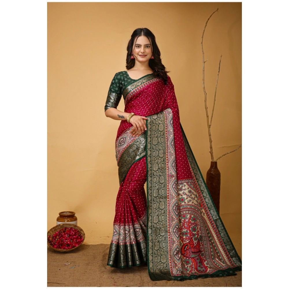 Snuggle Spot Women's Soft Dola Cotton Kalamkari Printed Saree With Unstitched Blouse 5.5Mtr (Maroon)