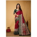 Snuggle Spot Women's Soft Dola Cotton Kalamkari Printed Saree With Unstitched Blouse 5.5Mtr (Maroon)