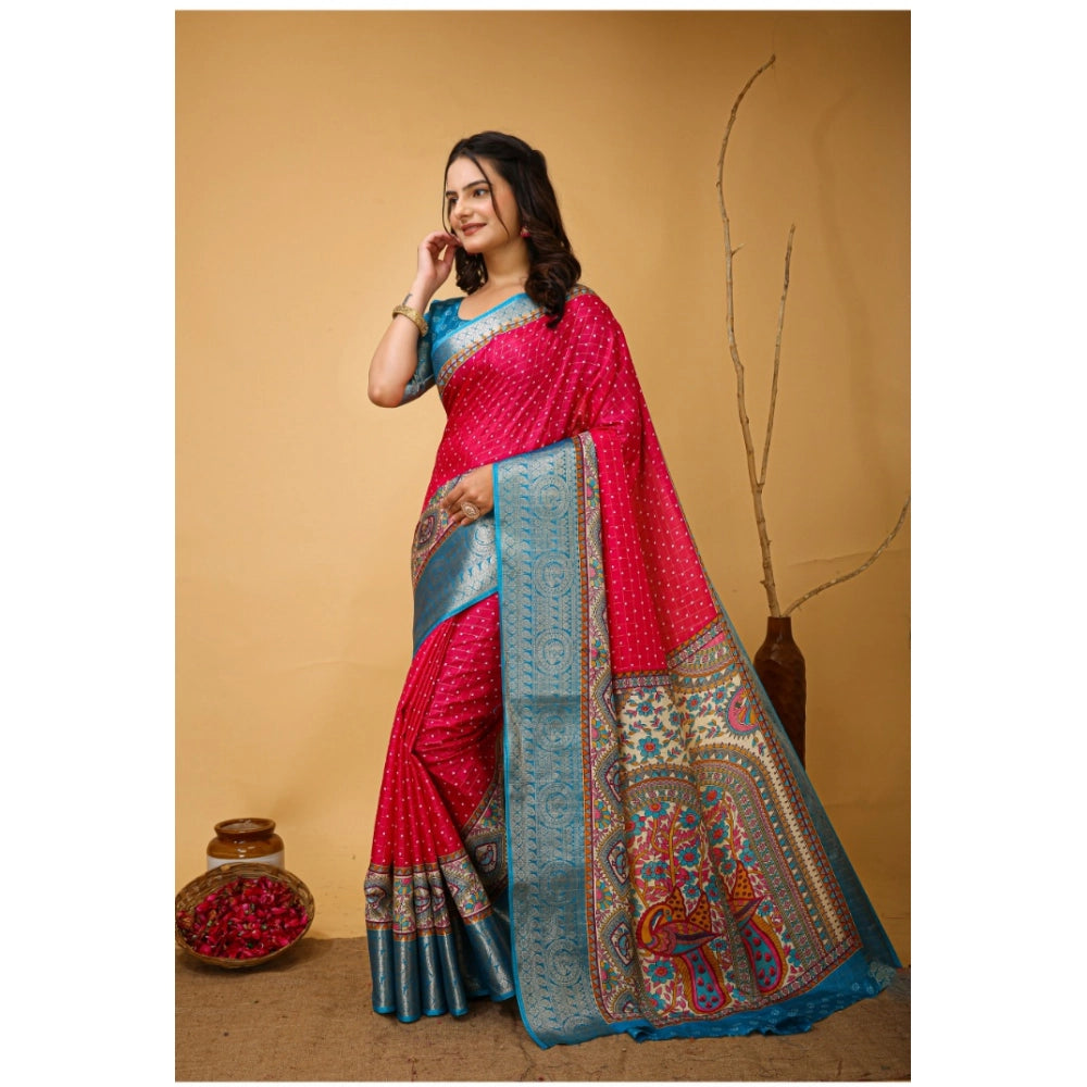 Snuggle Spot Women's Soft Dola Cotton Kalamkari Printed Saree With Unstitched Blouse 5.5Mtr (Pink)