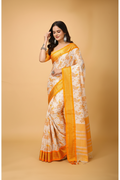 Snuggle Spot Women's Soft Cotton Silk Printed Saree With Unstitched Blouse 5.5Mtr (Yellow)