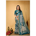 Snuggle Spot Women's Soft Handloom Cotton Kalamkari Printed Saree With Unstitched Blouse 5.5Mtr (Turquoise)