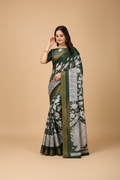 Snuggle Spot Women's Soft Handloom Cotton Kalamkari Printed Saree With Unstitched Blouse 5.5Mtr (Green)