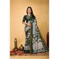 Snuggle Spot Women's Soft Handloom Cotton Kalamkari Printed Saree With Unstitched Blouse 5.5Mtr (Green)