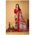 Snuggle Spot Women's Soft Handloom Cotton Kalamkari Printed Saree With Unstitched Blouse 5.5Mtr (Red)
