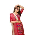 Snuggle Spot Women's Soft Dola Cotton Kalamkari Printed Saree With Unstitched Blouse 5.5Mtr (Red)
