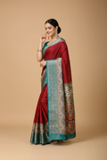 Snuggle Spot Women's Soft Dola Cotton Kalamkari Printed Saree With Unstitched Blouse 5.5Mtr (Red)