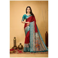 Snuggle Spot Women's Soft Dola Cotton Kalamkari Printed Saree With Unstitched Blouse 5.5Mtr (Red)
