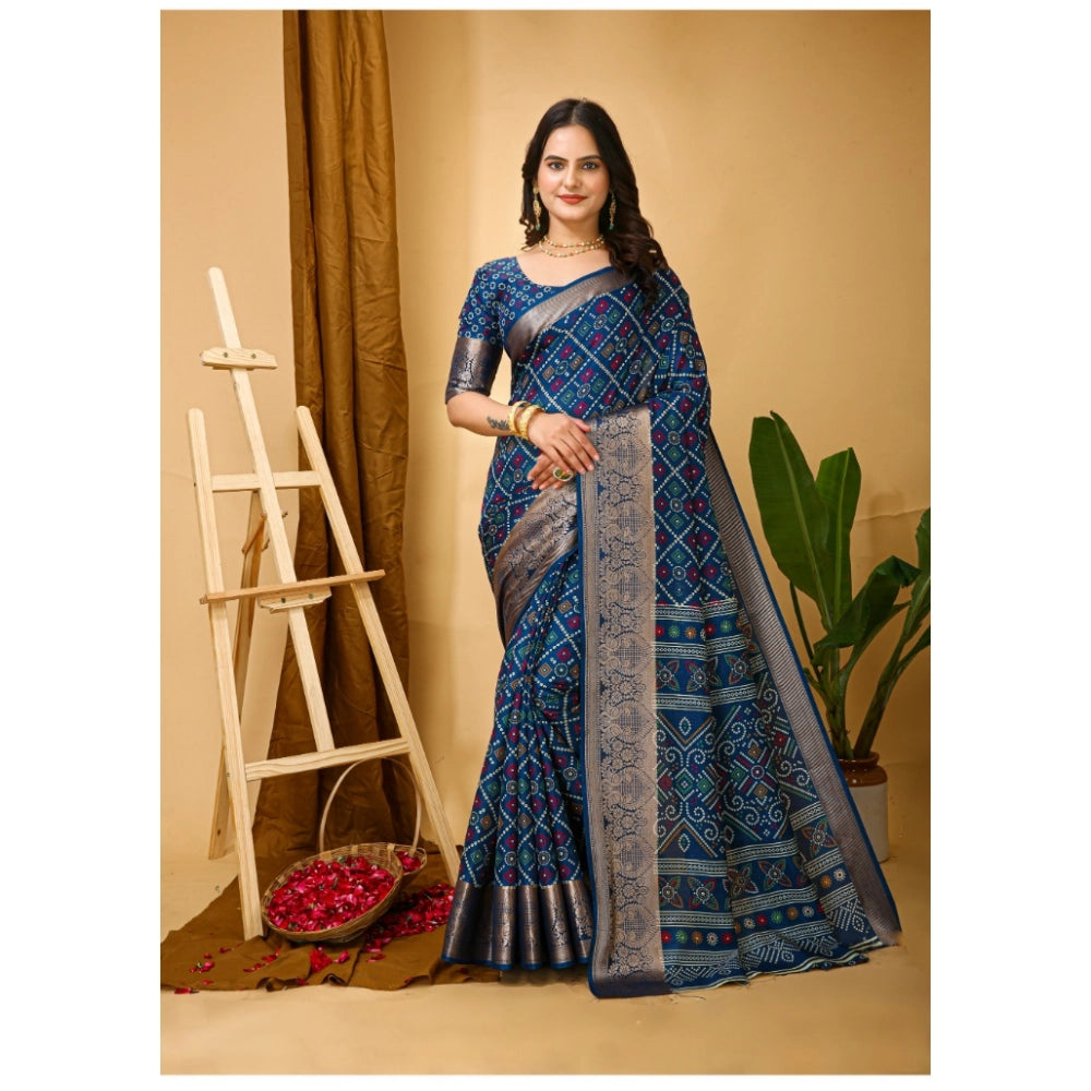 Snuggle Spot Women's Soft Dola Cotton Kalamkari Printed Saree With Unstitched Blouse 5.5Mtr (Blue)