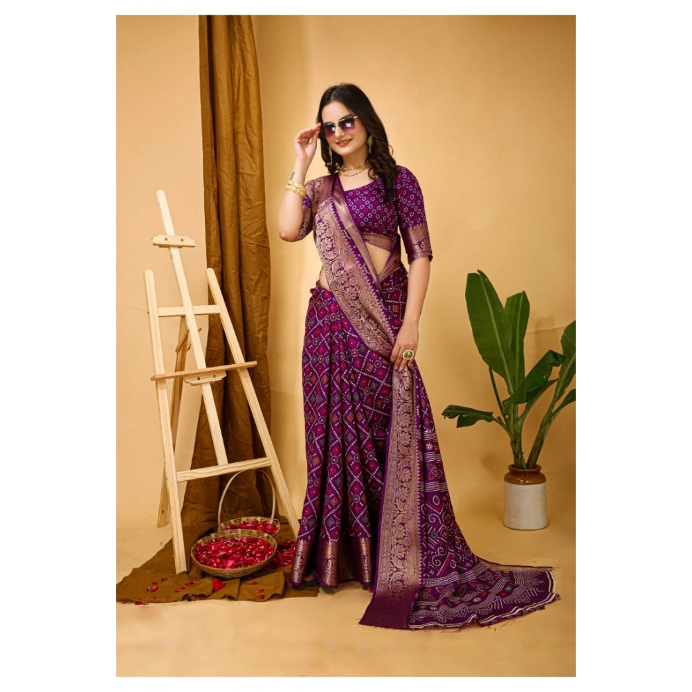 Snuggle Spot Women's Soft Dola Cotton Kalamkari Printed Saree With Unstitched Blouse 5.5Mtr (Purple)