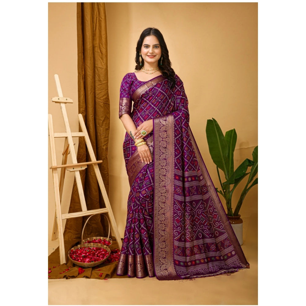 Snuggle Spot Women's Soft Dola Cotton Kalamkari Printed Saree With Unstitched Blouse 5.5Mtr (Purple)