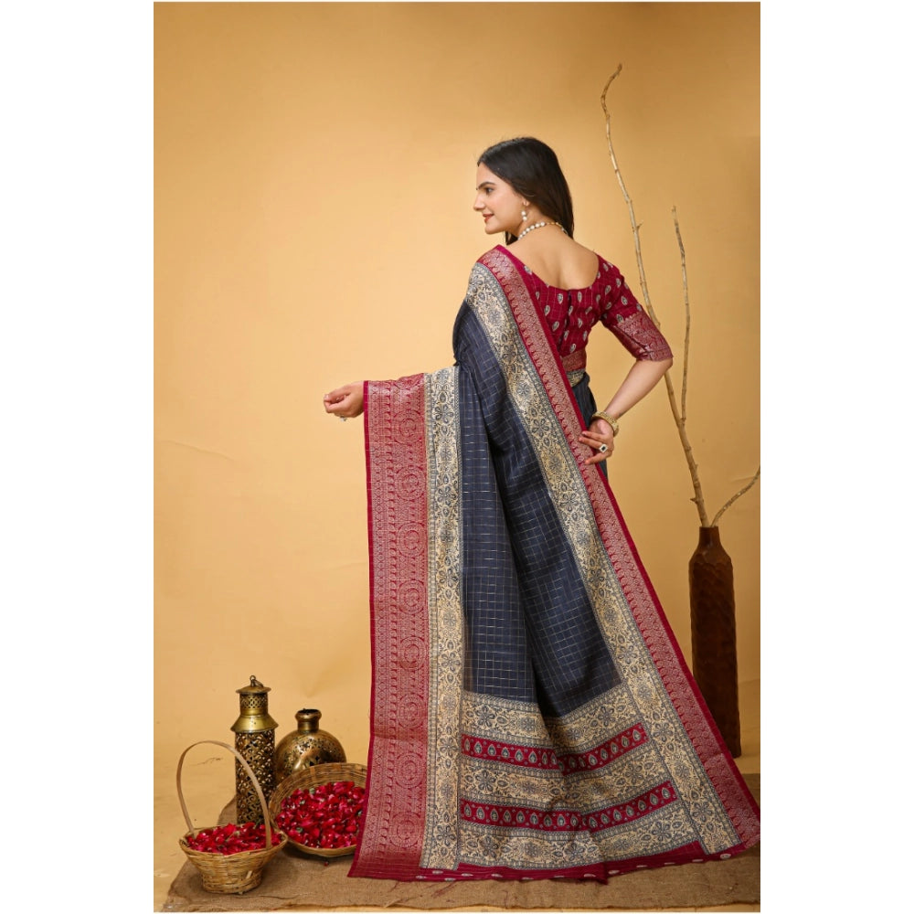 Snuggle Spot Women's Soft Dola Cotton Kalamkari Printed Saree With Unstitched Blouse 5.5Mtr (Grey)