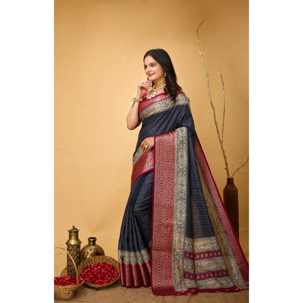 Snuggle Spot Women's Soft Dola Cotton Kalamkari Printed Saree With Unstitched Blouse 5.5Mtr (Grey)