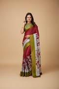 Snuggle Spot Women's Soft Handloom Cotton Kalamkari Printed Saree With Unstitched Blouse 5.5Mtr (Maroon)