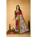 Snuggle Spot Women's Soft Handloom Cotton Kalamkari Printed Saree With Unstitched Blouse 5.5Mtr (Maroon)