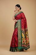 Snuggle Spot Women's Soft Dola Cotton Kalamkari Printed Saree With Unstitched Blouse 5.5Mtr (Red)
