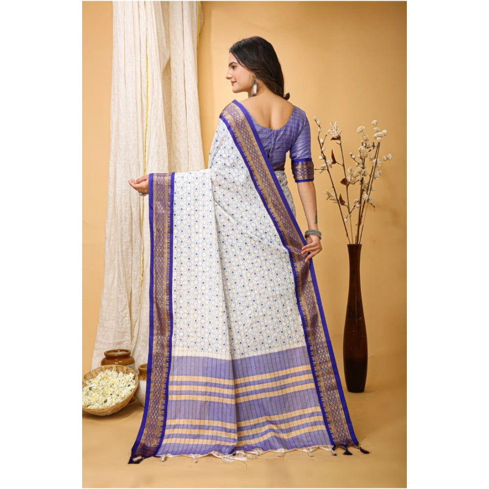 Snuggle Spot Women's Soft Cotton Silk Printed Saree With Unstitched Blouse 5.5Mtr (Purple)