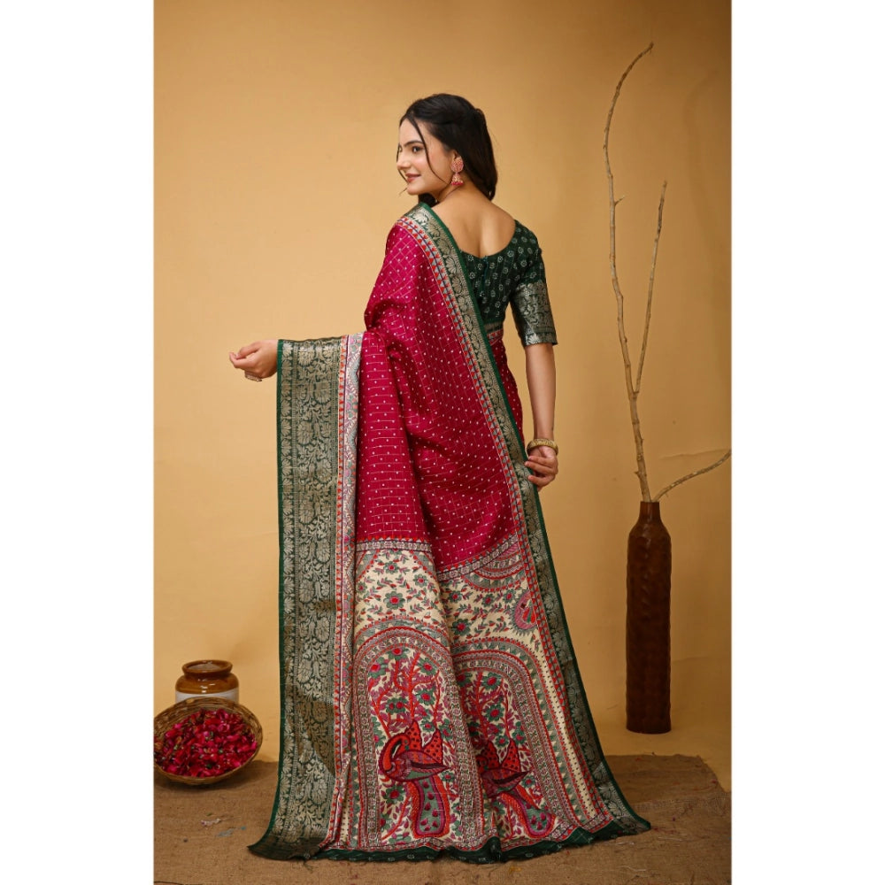 Snuggle Spot Women's Soft Dola Cotton Kalamkari Printed Saree With Unstitched Blouse 5.5Mtr (Maroon)