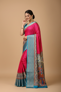 Snuggle Spot Women's Soft Dola Cotton Kalamkari Printed Saree With Unstitched Blouse 5.5Mtr (Pink)