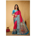 Snuggle Spot Women's Soft Dola Cotton Kalamkari Printed Saree With Unstitched Blouse 5.5Mtr (Pink)