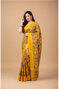 Snuggle Spot Women's Soft Dola Cotton Kalamkari Printed Saree With Unstitched Blouse 5.5Mtr (Yellow)