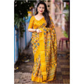 Snuggle Spot Women's Soft Dola Cotton Kalamkari Printed Saree With Unstitched Blouse 5.5Mtr (Yellow)