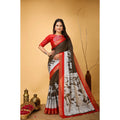 Snuggle Spot Women's Soft Handloom Cotton Kalamkari Printed Saree With Unstitched Blouse 5.5Mtr (Brown)