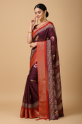 Snuggle Spot Women's Soft Blooming Marshmallow Fabric Kalamkari Printed Saree With Unstitched Blouse 5.5Mtr (Wine)